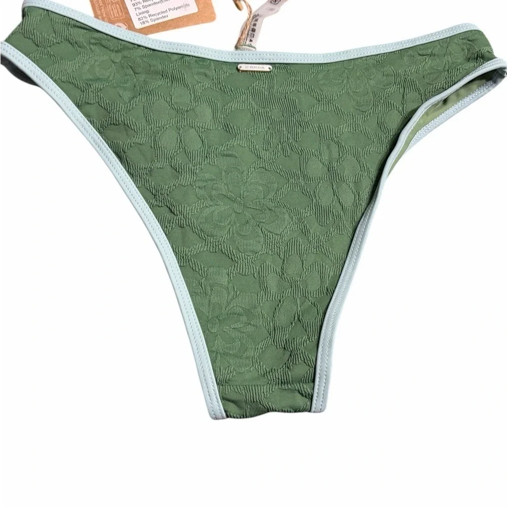 Berlook Olive Green Contrast-Trim Bikini Set